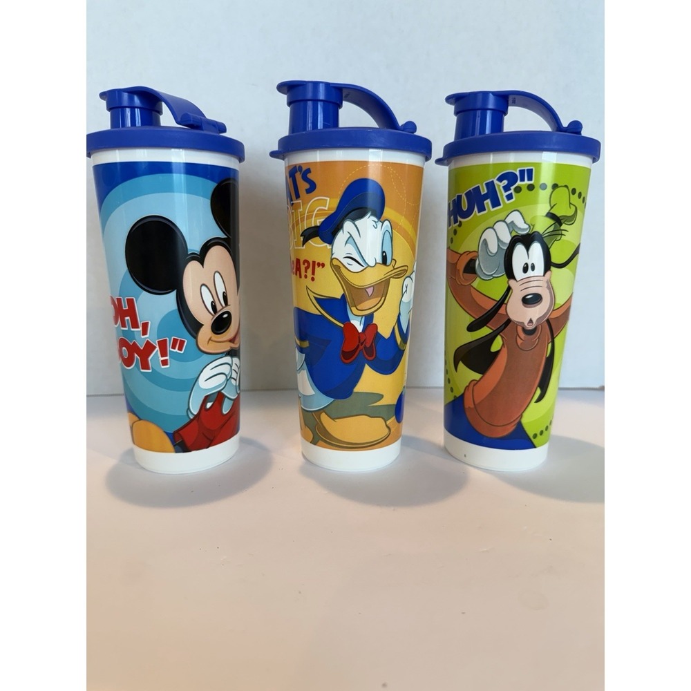Tupperware Disney Characters 16oz Tumblers Set of 3 Flip Top Seal